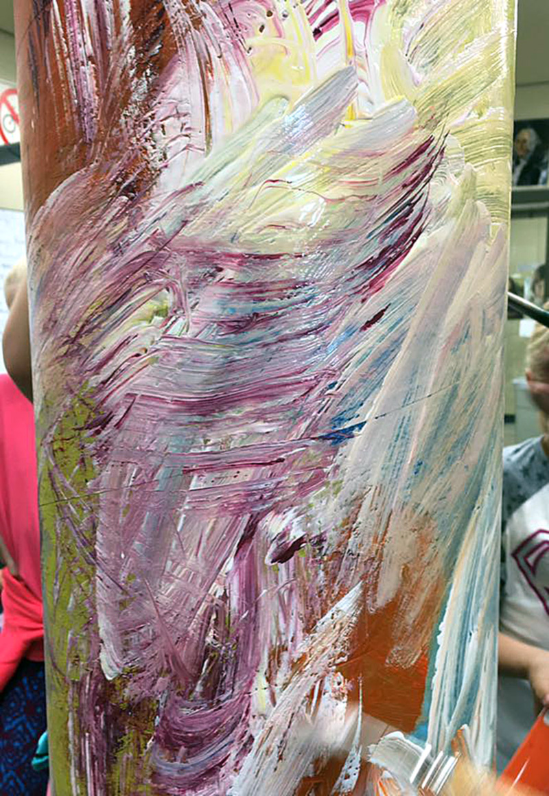 The class started by painting the entire pillar in a variety of colors.