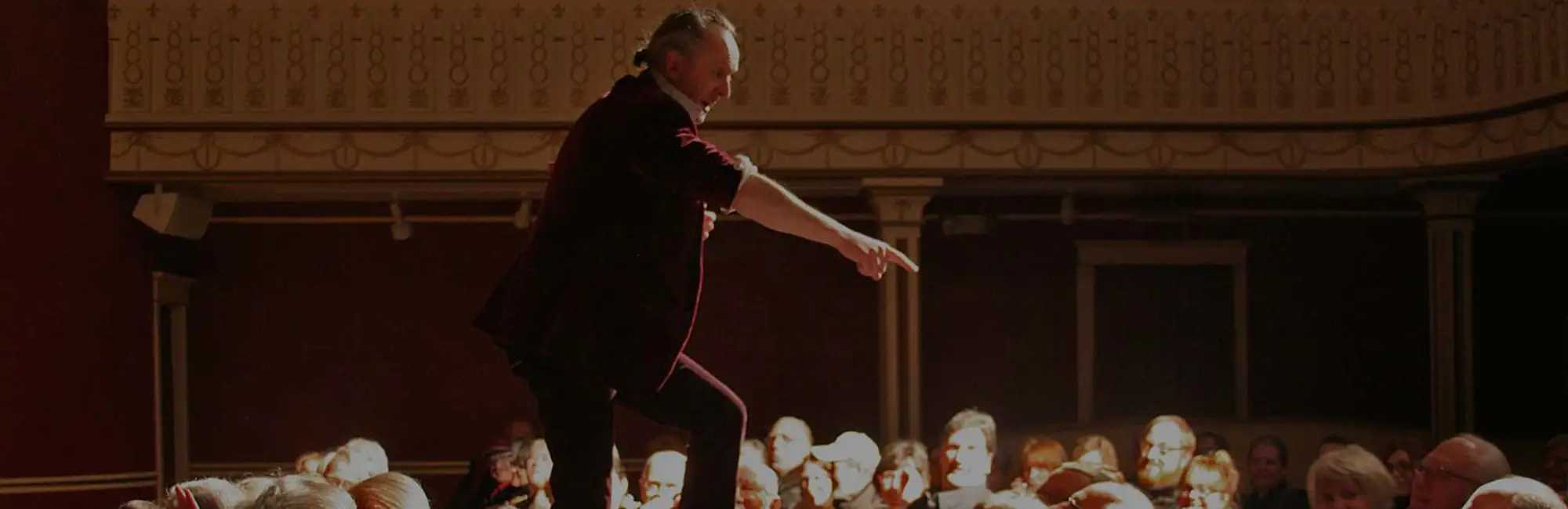 musician walking into audience